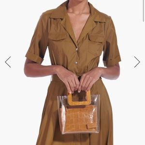 Staud Mini Shirley Bag, Clear Tan Croc Embossed Bag.